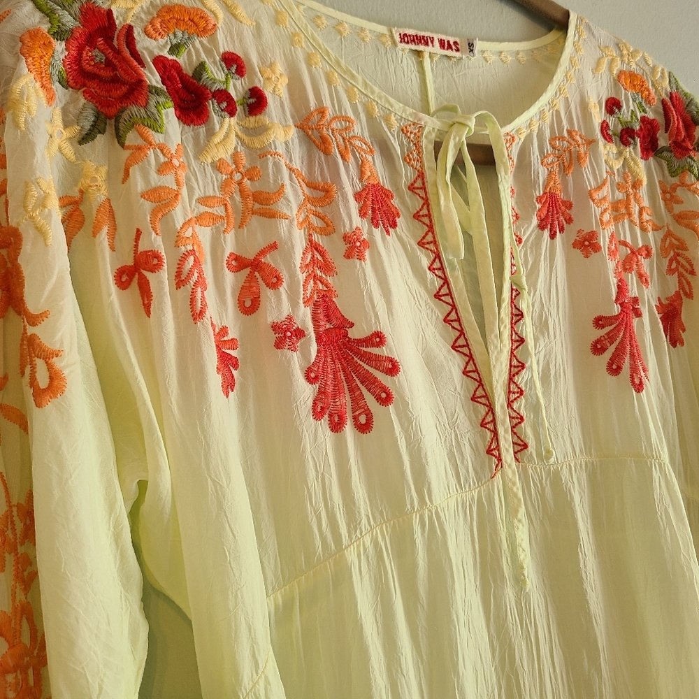 *SOLD* Johnny Was Leemon Embroidered Tunic Top Sheer Gauzy Shirt XS - Picture 5 of 15